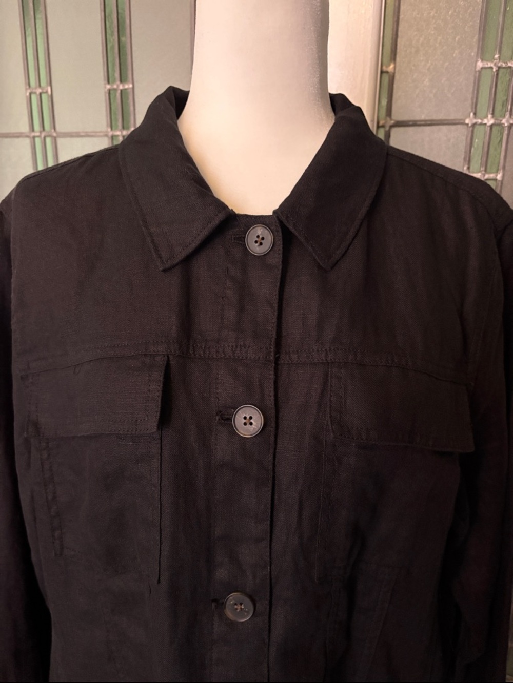 NWOT Simons Black Button-Front 100% Linen Jacket - Picture 3 of 8